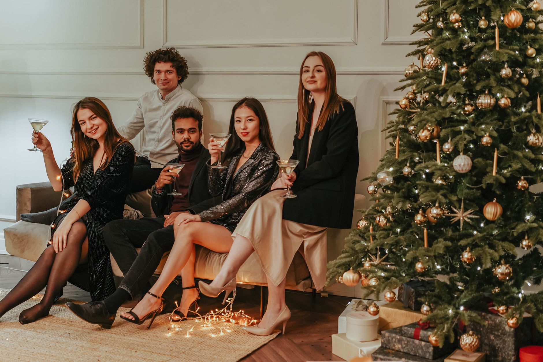Friends celebrating at a stylish adult birthday party