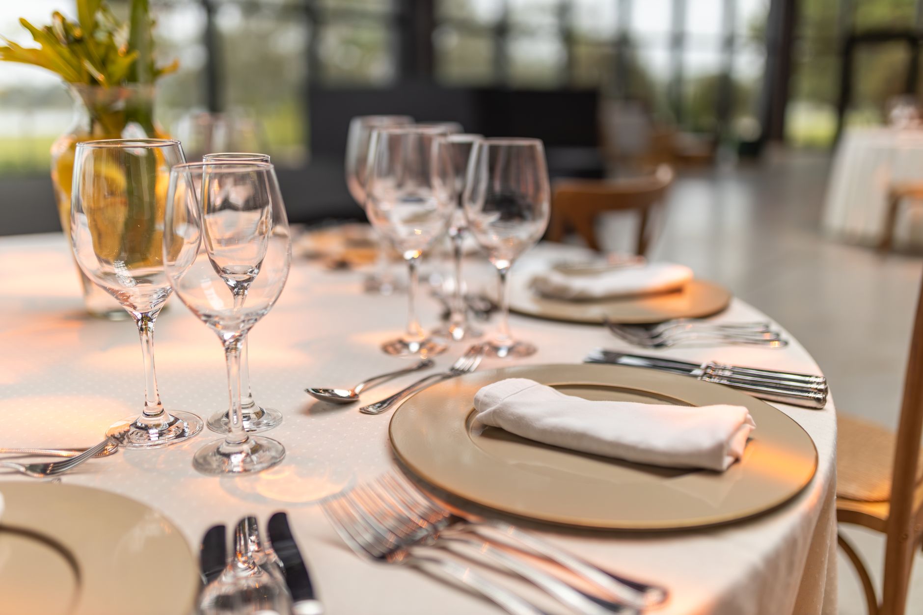 An elegant event table setting ready for guests